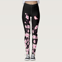 Cherry Blossom | Zwarte roze Floral Leggings