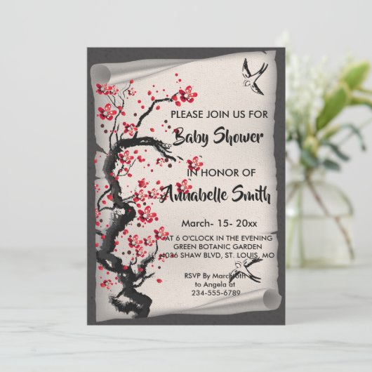  Cherry      BlossomBaby Shower Kaart (Staand voorkant)