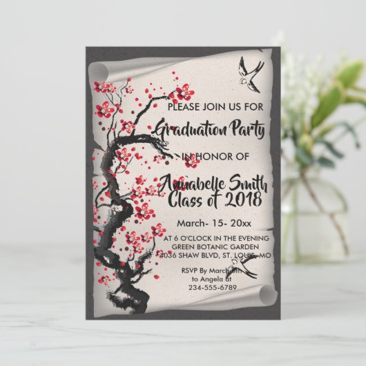  Cherry     BlossomGraduation Kaart (Staand voorkant)