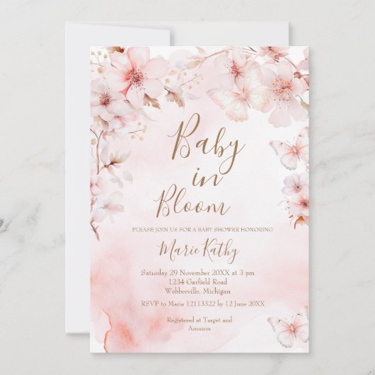 Cherry Blossoms Baby in Bloom Invitation Kaart (Voorkant)