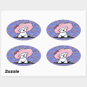 Cherry Blossoms Bichon Ovale Sticker