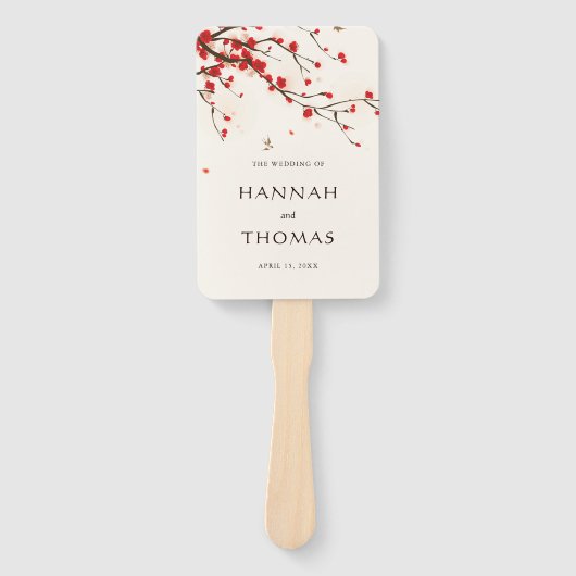 Cherry Blossoms Bloemen Bruiloft Programma Handwaaier (Voorkant)