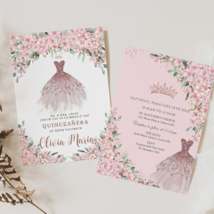Cherry Blossoms Bloemen Roos Gouden Jurk Quinceañe Kaart