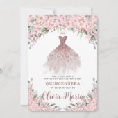 Cherry Blossoms Bloemen Roos Gouden Jurk Quinceañe Kaart (Voorkant)