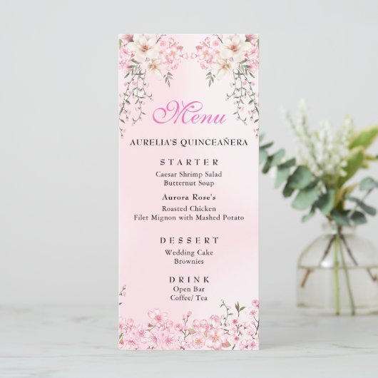 Cherry Blossoms Bloemen Zoet Zestien Verjaardag Menu (Staand voorkant)