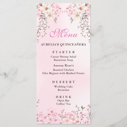 Cherry Blossoms Bloemen Zoet Zestien Verjaardag Menu (Voorkant)