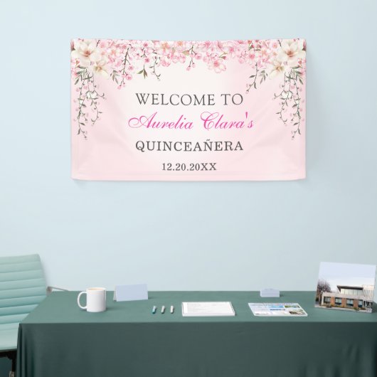 Cherry Blossoms Bloemen Zoet Zestien Verjaardag Spandoek (Beurs)