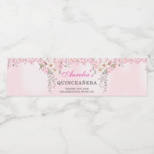 Cherry Blossoms Bloemen Zoet Zestien Verjaardag Waterfles Etiket (Enkel label)