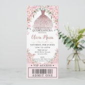 Cherry Blossoms Blush Jurk Quinceañera VIP Ticket Kaart (Staand voorkant)