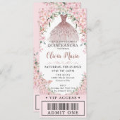 Cherry Blossoms Blush Jurk Quinceañera VIP Ticket Kaart (Voorkant / Achterkant)