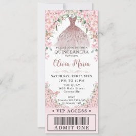 Cherry Blossoms Blush Jurk Quinceañera VIP Ticket Kaart