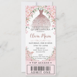 Cherry Blossoms Blush Jurk Quinceañera VIP Ticket Kaart