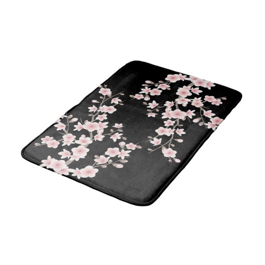 Cherry Blossoms BLUSH Roze Zwart Badmat (Gekanteld)