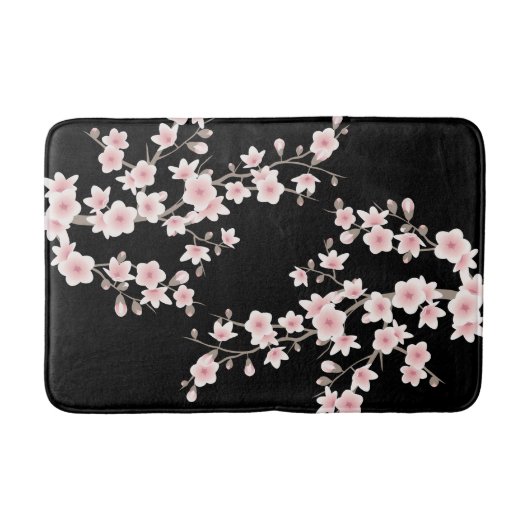 Cherry Blossoms BLUSH Roze Zwart Badmat (Voorkant)
