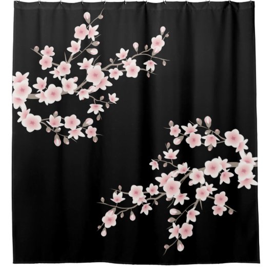 Cherry Blossoms BLUSH Roze Zwart Douchegordijn (Voorkant)