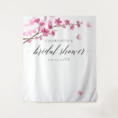 Cherry Blossoms Butterfly Pink Vrijgezellenfeest Wandkleed (Voorkant)