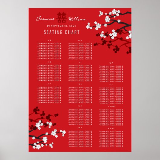 Cherry Blossoms Dubbele Xi Aziatische Bruiloft Zet Poster (Voorkant)