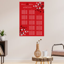Cherry Blossoms Dubbele Xi Aziatische Bruiloft Zet Poster