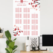 Cherry Blossoms Dubbele Xi Aziatische Bruiloft Zet Poster (Thuiskantoor)