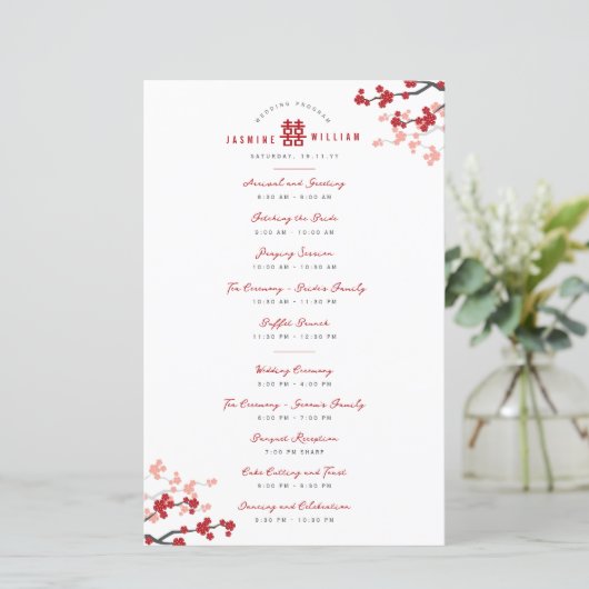 Cherry Blossoms Dubbele Xi Chinees Trouwprogramma (Staand voorkant)