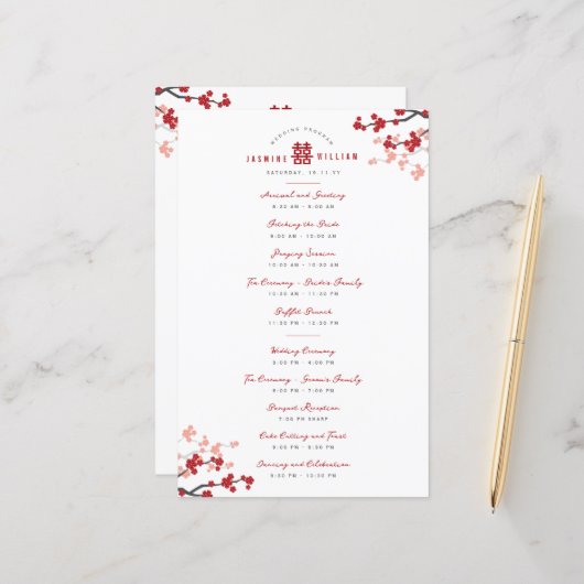 Cherry Blossoms Dubbele Xi Chinees Trouwprogramma (Voorkant / Achterkant in situ)
