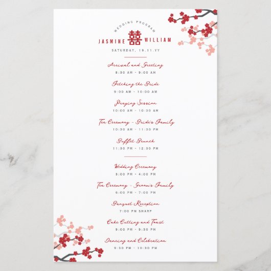 Cherry Blossoms Dubbele Xi Chinees Trouwprogramma (Voorkant)