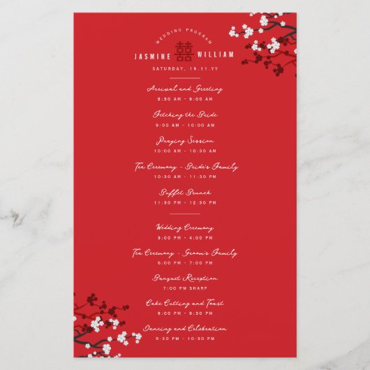 Cherry Blossoms Dubbele Xi Chinees Trouwprogramma (Voorkant)