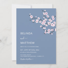 Cherry Blossoms Dusty Pink Blue Wedding Kaart