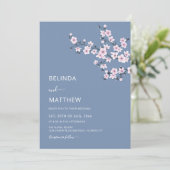 Cherry Blossoms Dusty Pink Blue Wedding Kaart (Staand voorkant)