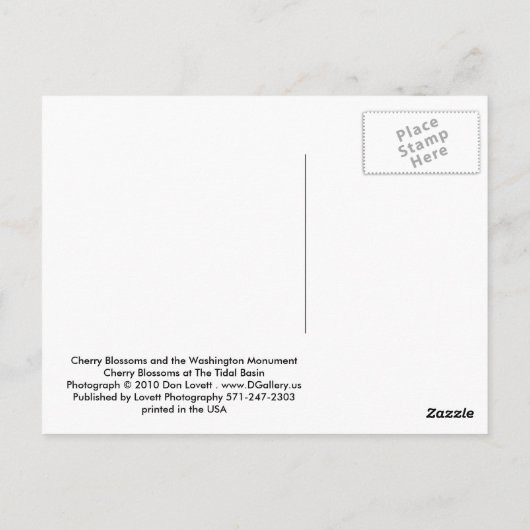 Cherry Blossoms en het Washington Monument Briefkaart (Achterkant)