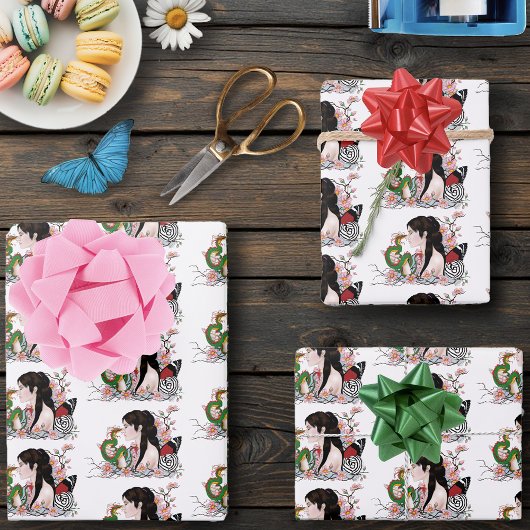 Cherry Blossoms Fairy Dragon Vriendschap Inpakpapier Vel
