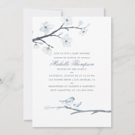Cherry Blossoms Floral Baby shower Invitation Kaart (Voorkant)