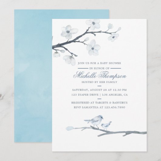 Cherry Blossoms Floral Baby shower Invitation Kaart (Voorkant / Achterkant)