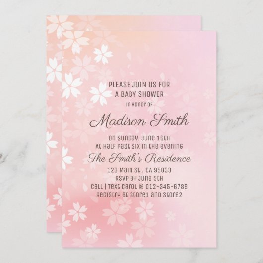 Cherry Blossoms Floral Baby shower Invitation Kaart (Voorkant / Achterkant)