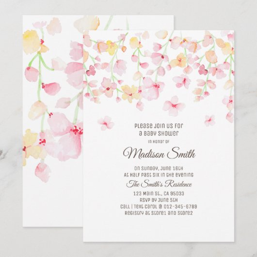 Cherry Blossoms Floral Baby shower Invitation Kaart (Voorkant / Achterkant)