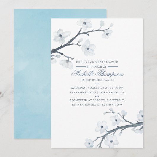 Cherry Blossoms Floral Baby shower Invitation Kaart (Voorkant / Achterkant)