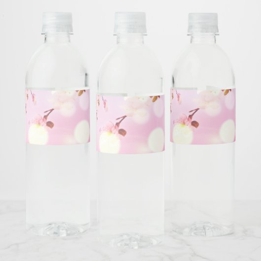 Cherry Blossoms Floral Background Flower Waterfles Etiket (Flessen)