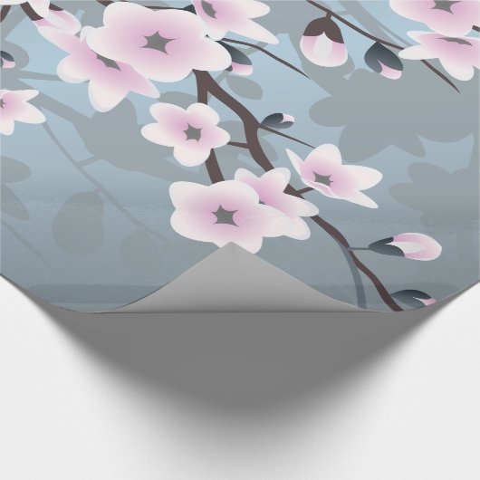 Cherry Blossoms Floral Dusky Pink Dusty Blue Cadeaupapier (Hoek)