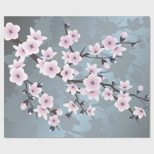 Cherry Blossoms Floral Dusky Pink Dusty Blue Cadeaupapier (Vlak)