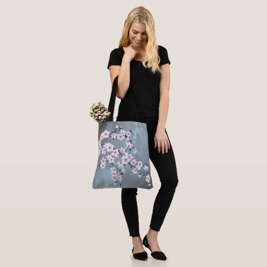 Cherry Blossoms Floral Dusty Pink Blue Tote Bag (Op model)