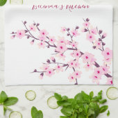 Cherry Blossoms Floral Pink White personaliseren Theedoek (Gevouwen)