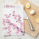 Cherry Blossoms Floral Pink White personaliseren Theedoek (Quarter Fold)