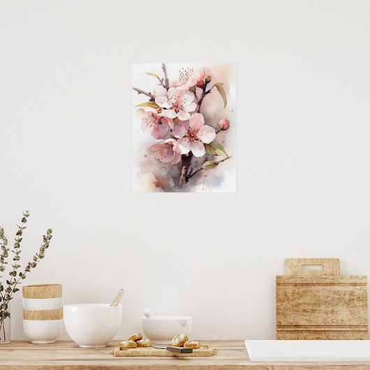 Cherry Blossoms Flower Art Print Poster (Keuken)