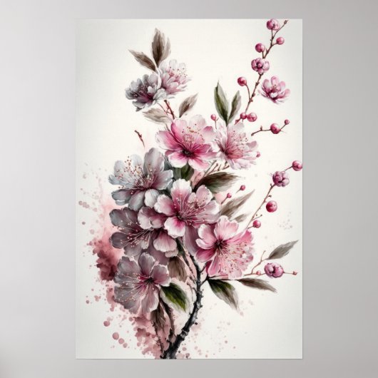 Cherry Blossoms Flower Art Print Poster (Voorkant)