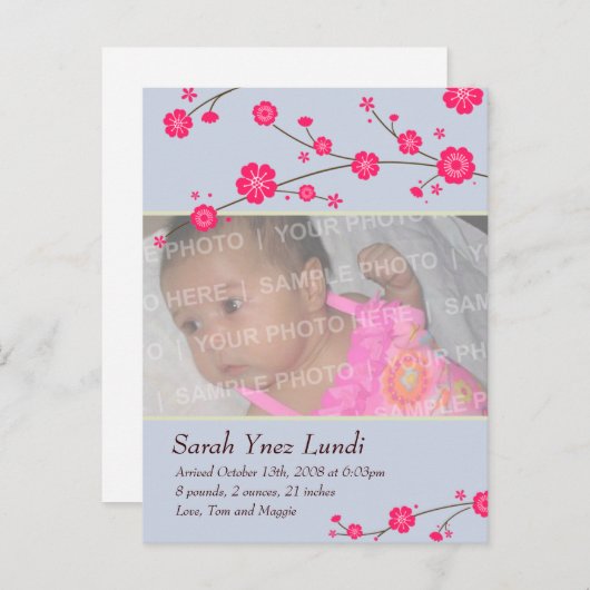 Cherry Blossoms Geboorteaankondiging Aankondigingskaart (Voorkant / Achterkant)