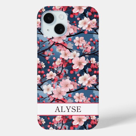 Cherry Blossoms Japanese Sakura Monogrammed Case-Mate iPhone Case (Achterkant)