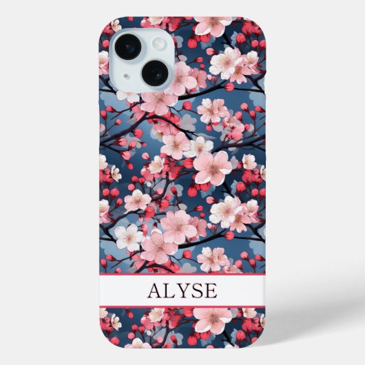 Cherry Blossoms Japanese Sakura Monogrammed Case-Mate iPhone Case (Achterkant)
