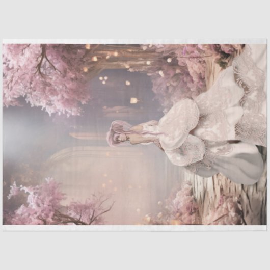 Cherry Blossoms Lady in wit Portret Kunst Tissuepapier (Voorkant)