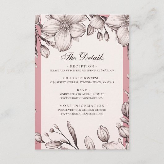 Cherry Blossoms Lente Bloemen Bruiloft Details Informatiekaartje (Voorkant)