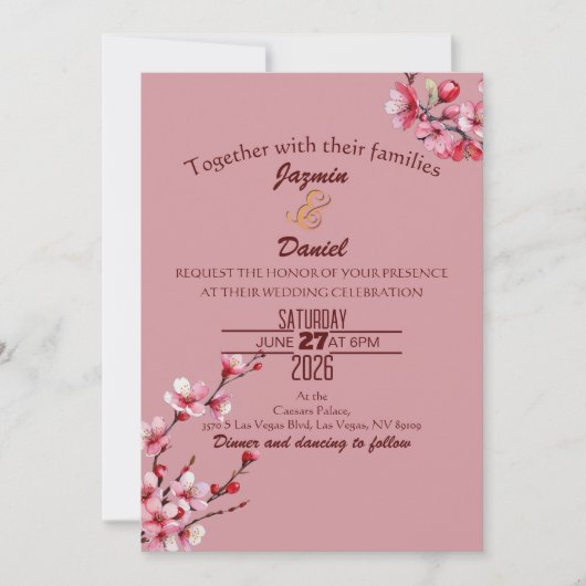 Cherry Blossoms Pastel Pink  Invitation Kaart (Voorkant)